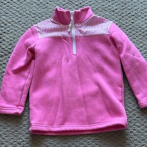 Girls' Pink Half-Zip Fleece Pullover with Gingham Yoke